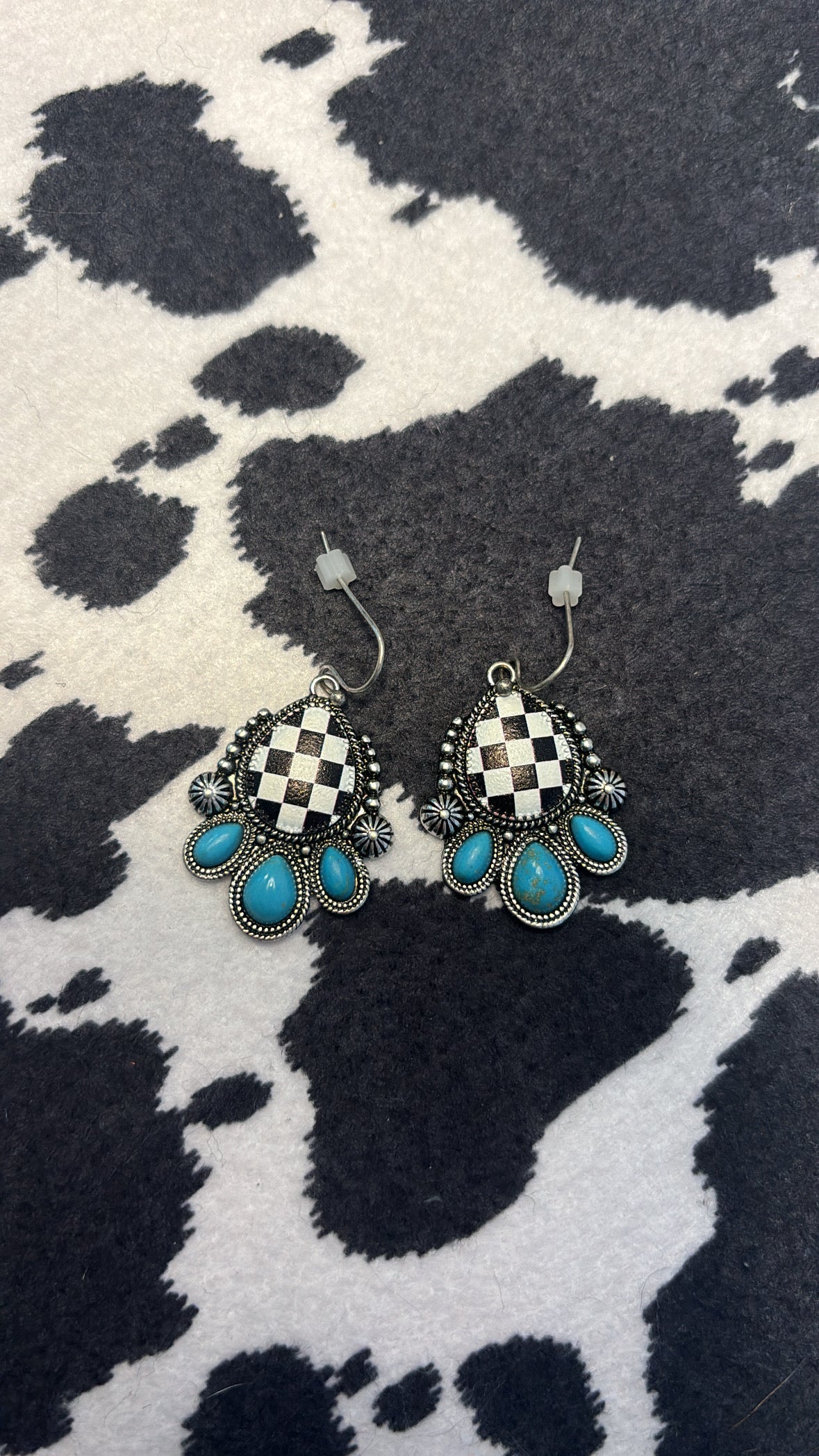 checkered turquoise earrings